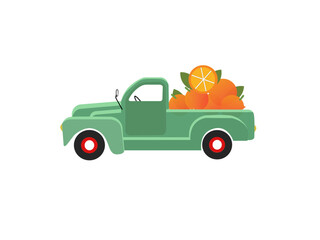 Oranges emblem delivery concept citrus in a truck vector icon funny element for logo packaging,Fruit truck stock vector. Illustration of wheel, load Fruit Truck Vector, Food Truck Flat Style Icon Stoc