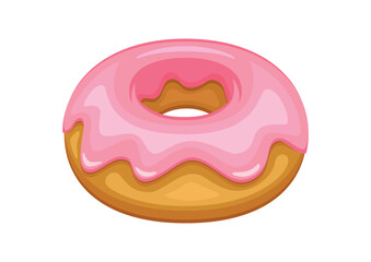 Donut with pink frosting icon vector. Pink round doughnut icon vector isolated on a white background. One donut with pink glaze illustration