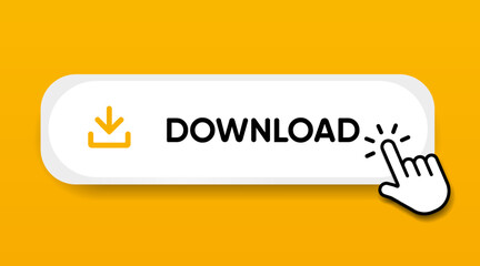 3D download button icon. Upload icon. Down arrow bottom side symbol. Click here button. Save cloud icon push button for UI UX, website, mobile application.