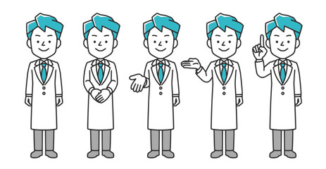 白衣を着た男性医師の全身イラスト、シンプルなイラスト素材
