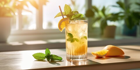 AI Generated. AI Generative. Traditional summer yellow tropical cocktail mai tai. Party vacation relax chill vibe. Graphic Art Illustration