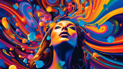 Naklejka premium Pop Art Fusion of Psyche, Fashion created with AI generative