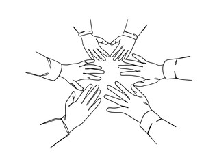 Continuous one line drawing of business people teamwork. Vector illustration.
