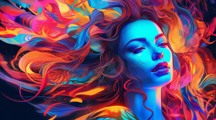 Psychedelic woman portrait meditation colorful background created with generative ai