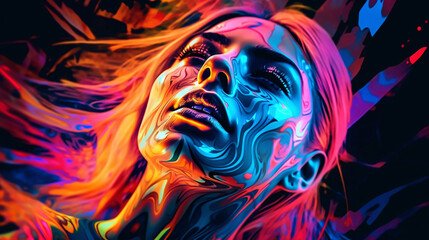 Fototapeta na wymiar Psychedelic woman portrait meditation colorful background created with generative ai