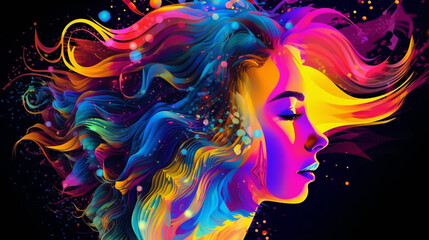 Psychedelic woman portrait meditation colorful background created with generative ai