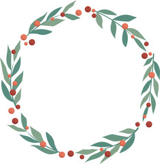 Brunch of green leaves with red berry wreath for decoration on Christmas holiday event and spring seasonal concept.