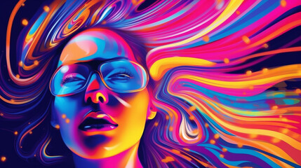 Obraz na płótnie Canvas Psychedelic woman portrait meditation colorful background created with generative ai