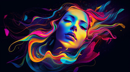 Psychedelic woman portrait meditation colorful background created with generative ai