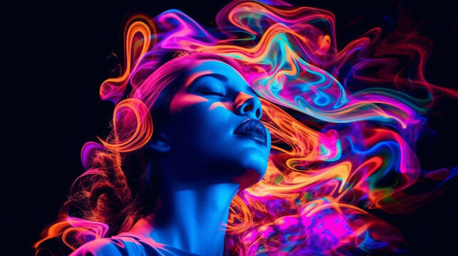 Psychedelic woman portrait meditation colorful background created with generative ai