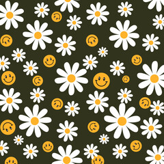 Daisy and smile  concept represented by flowers background icon . Seamless Pattern