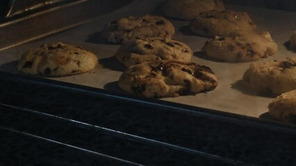 Time lapse of chocolate chip cookies baking in the oven - Powered by Adobe