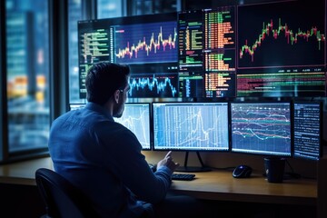 Fototapeta premium Financial analyst researching and analyzing stock market data