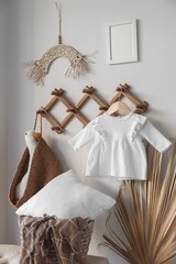 Minimalist white baby girl dress with long sleeve mockup for presentation cute sublimation designs...