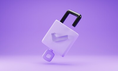 3d rendering unlock icon isolated on purple background. 3d illustration