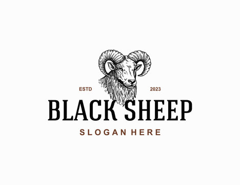 Black sheep logo design vector hand drawing ilustration