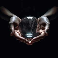 A Crystal Ball Resting in the Palms of a Person's Hands Generative AI - obrazy, fototapety, plakaty