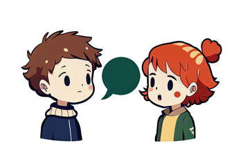 Young boy and girl are talking so happy for comic style on transparent background. Generative Ai