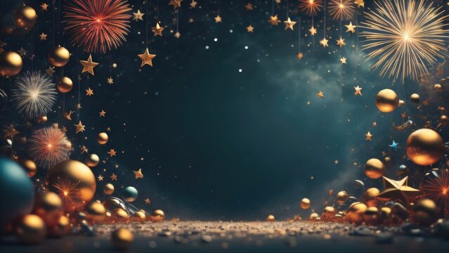 marry christmas and happy new year 2024 background template illustration. copy space, banner. generative ai
