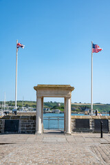 Historic site of the Mayflower steps in Plymouth Barbican. 