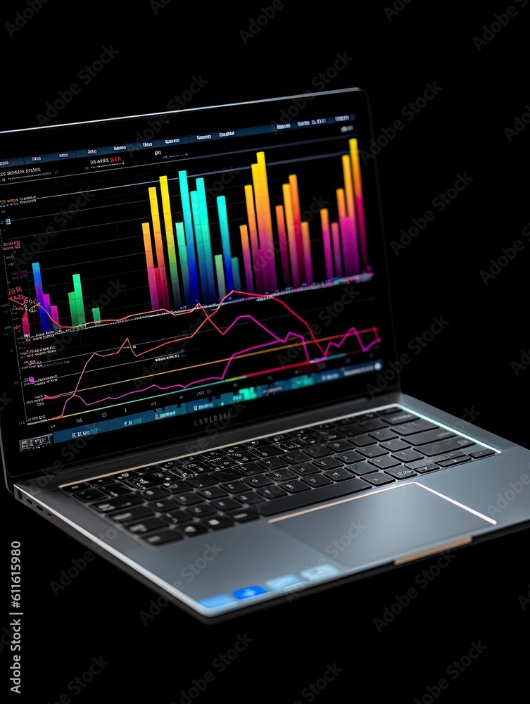 Poster sales and profit graph displayed on notebook generated by ai