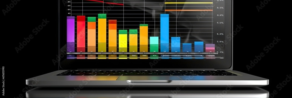 Poster sales and profit graph displayed on notebook generated by ai