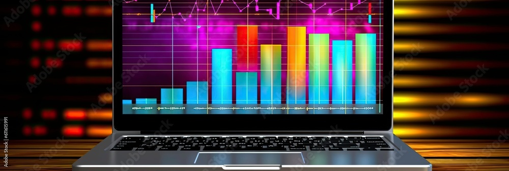 Poster sales and profit graph displayed on notebook generated by ai