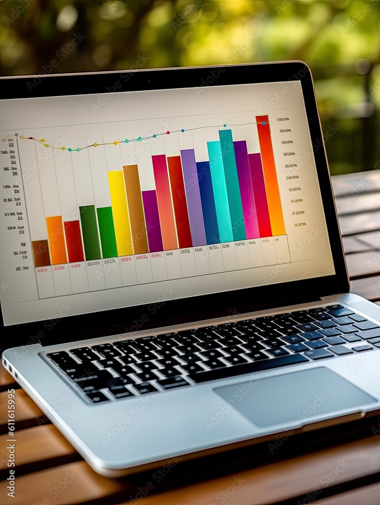 Poster sales and profit graph displayed on notebook generated by ai