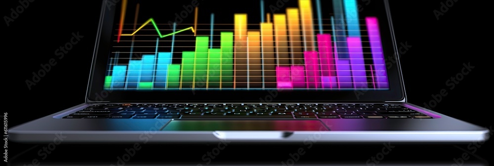 Poster sales and profit graph displayed on notebook generated by ai