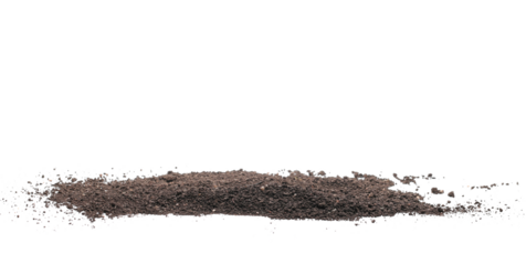 Pile dirt, soil scattered isolated on white background, with clipping path