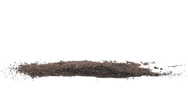 Pile dirt, soil scattered isolated on white background, with clipping path