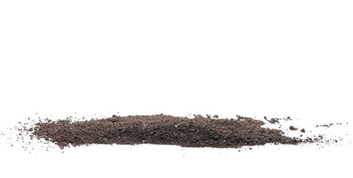 Pile dirt, soil scattered isolated on white background, with clipping path
