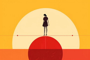 A person standing on a tightrope balancing the various pressures of life. Psychology art concept. AI generation