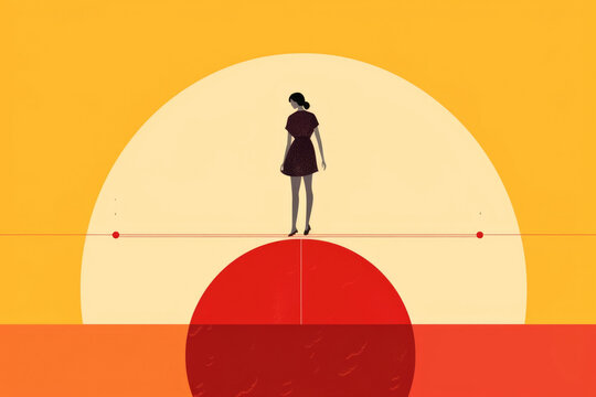 A person standing on a tightrope balancing the various pressures of life. Psychology art concept. AI generation