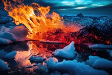 Fiery tones of the flames juxtaposed with the cool blue hues of the ice. Generative AI