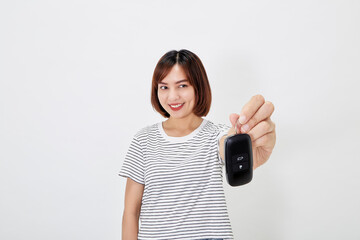 Portrait beautiful young business asian woman with car key