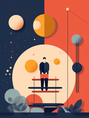 Naklejka premium A person is trying to find balance between their work and personal life with each aspect conflicting with the Psychology art concept. AI generation