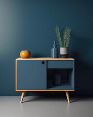 Durable scandinavian furniture with an indigo hue. Minimalist mockup for podium display or showcase. AI generation