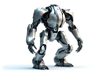 futuristic high-tech humanoid anthropomorphic robot on white background. Neural network generated in May 2023. Not based on any actual object, scene or pattern. Generative AI