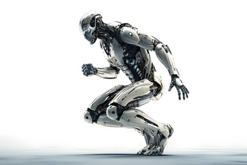 futuristic high-tech humanoid anthropomorphic robot on white background, neural network generated image