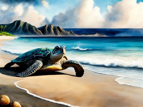 A picture of an hawaiian sea turtle volume five, created with generative ai, ki