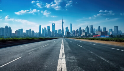 Fototapeta premium photo empty asphalt road with cityscape
