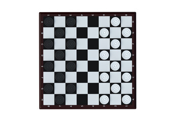 Draughts game isolated on white background. Top view. 3d render