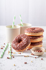 Fresh donuts as a lunch snack. Best tastes with milk.