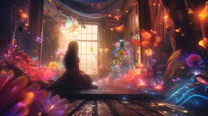 Girl in a magical room