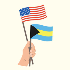 Flags of the USA and Bahamas, Hand Holding flags
