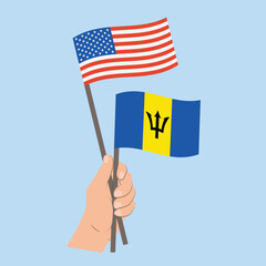 Flags of the USA and Barbados, Hand Holding flags