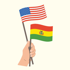 Flags of the USA and Bolivia, Hand Holding flags