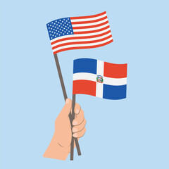 Flags of the USA and the Dominican Republic, Hand Holding flags