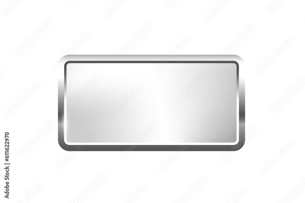 Wall mural silver rectangle button with frame vector illustration. 3d steel glossy elegant design for empty emb